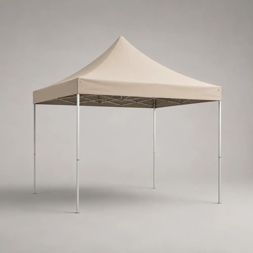 Barnum pliant d’extérieur 3 × 3 m en polyester et acier galvanisé beige, hauteur réglable de 250 à 270 cm