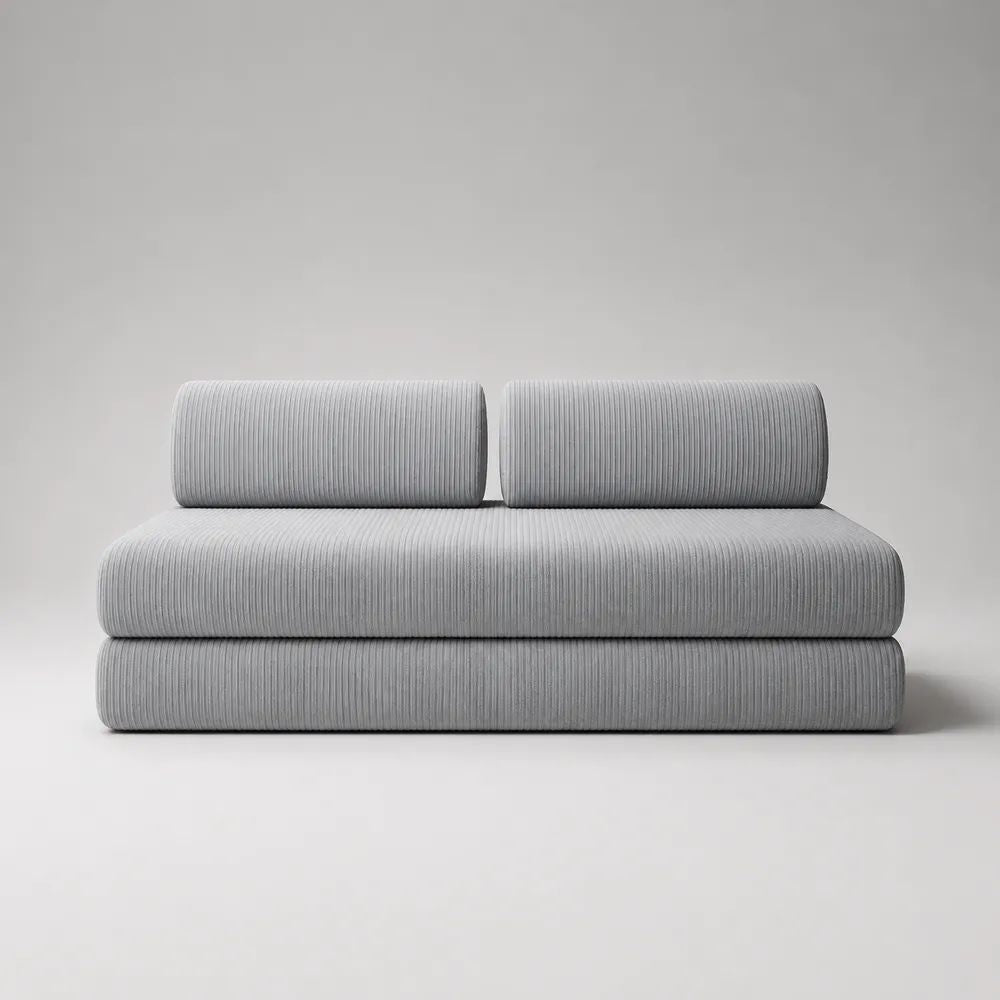 Canapé au sol 3 places sans accoudoirs en velours côtelé gris clair, 200 × 100 × 72 cm