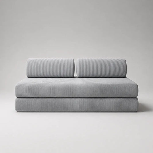 Canapé au sol 3 places sans accoudoirs en velours côtelé gris clair, 200 × 100 × 72 cm