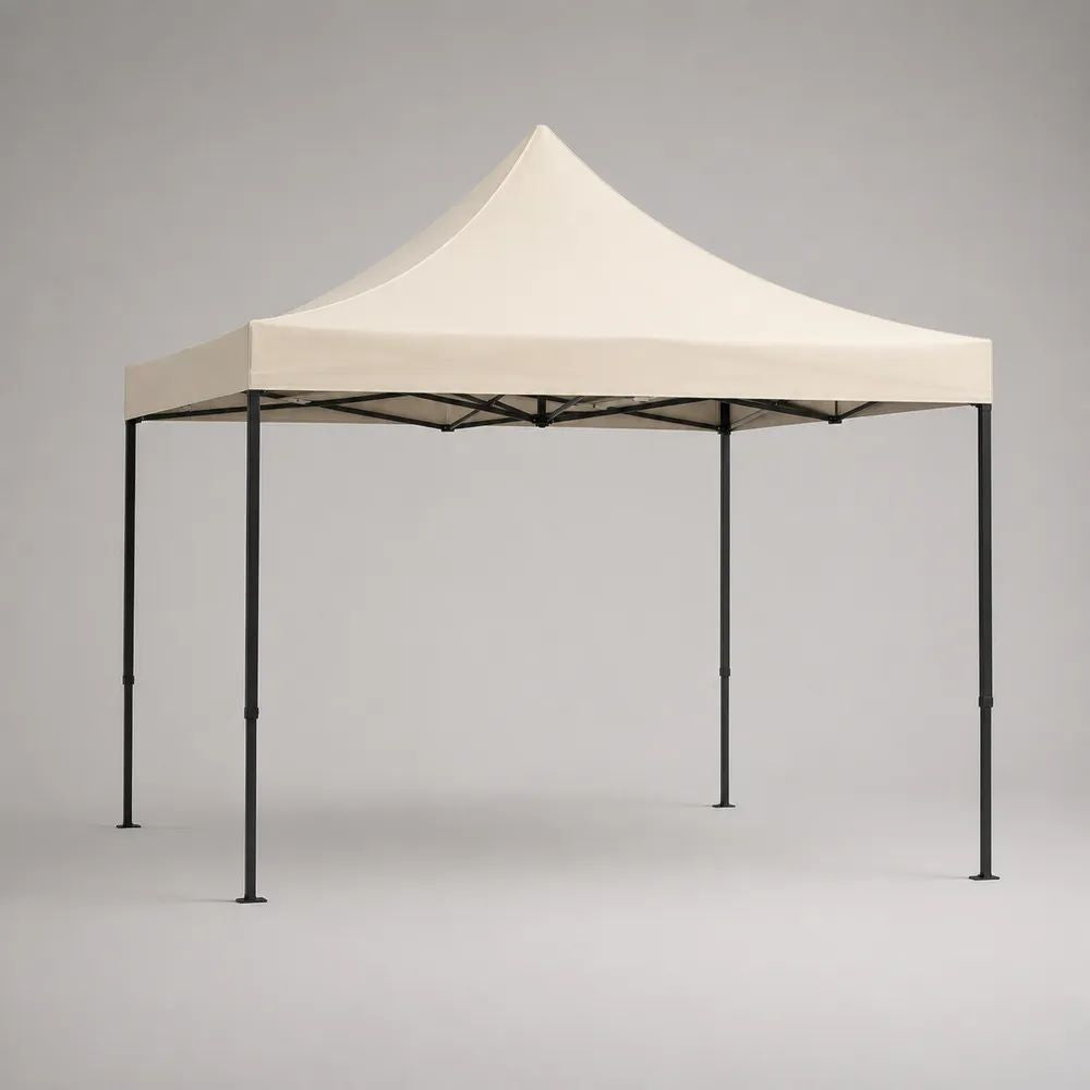 Tonnelle pliante extérieure carrée 300 × 300 × 260 cm en acier et polyester, blanc cassé et noir