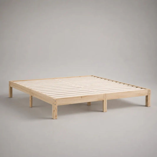 Cadre de lit double en pin massif naturel avec sommier à lattes, couchage 180 × 200 cm