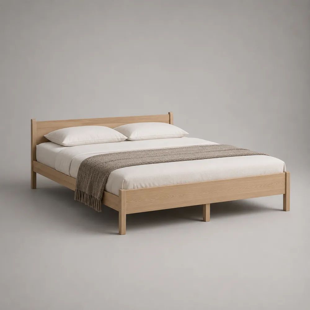 Lit double en bois avec sommier à lattes, chêne naturel, 168 x 208 x 90 cm, couchage 160 x 200 cm